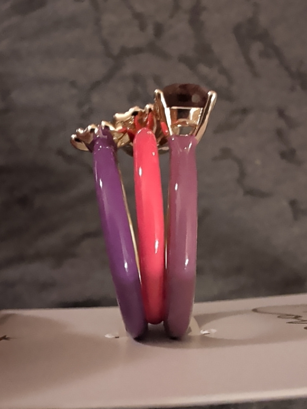 Covet Stacking Rings Lot; 7 Enameled Gold-toned w/ Colored Stones - Picture 9 of 14